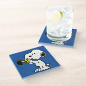 pinda's | Snoopy trompetspeler Glazen Onderzetter (Schuin)