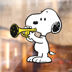 pinda's   Snoopy trompetspeler Raamsticker
