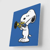pinda's | Snoopy trompetspeler Vierkante Klok (Hoek)