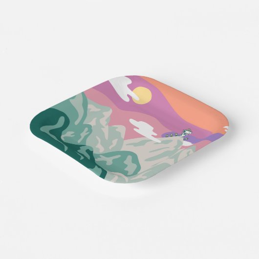 pinda's | Snoopy & Troop Hiking the Mountain Papieren Bordje (Gebogen)