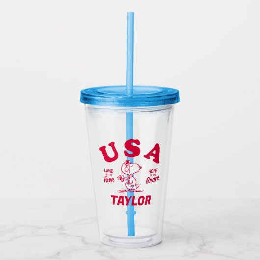 pinda's | Snoopy USA Land of the Free Acryl Drinkbeker (Voorkant)