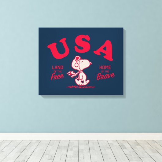 pinda's | Snoopy USA Land of the Free Canvas Afdruk (Insitu (Houten vloer))
