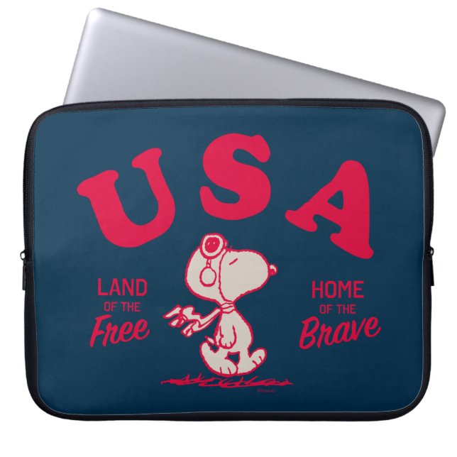 pinda's | Snoopy USA Land of the Free Laptop Sleeve (Voorkant)