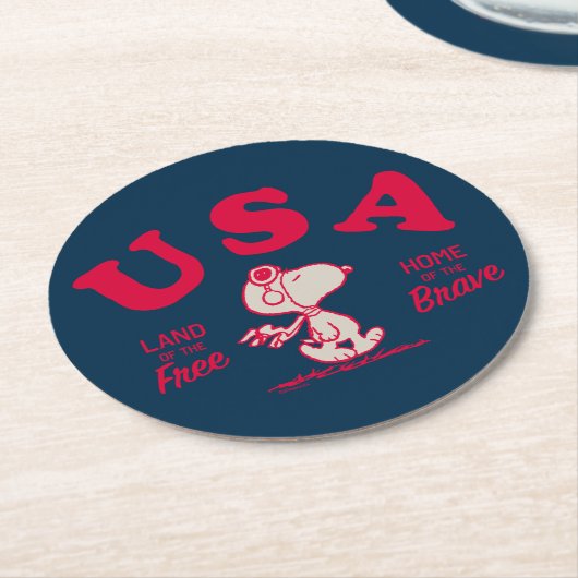 pinda's | Snoopy USA Land of the Free Ronde Kartonnen Onderzetter (Gebogen)