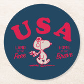pinda's | Snoopy USA Land of the Free Ronde Kartonnen Onderzetter (Voorkant)