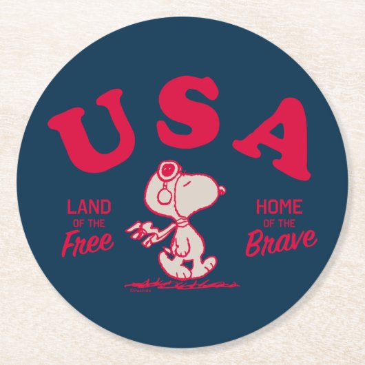 pinda's | Snoopy USA Land of the Free Ronde Kartonnen Onderzetter (Voorkant)