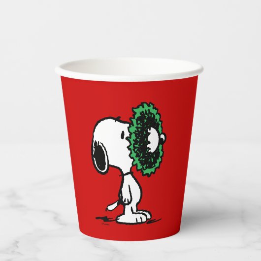 pinda's | Snoopy voor de Feestdagen Papieren Bekers (Voorkant)
