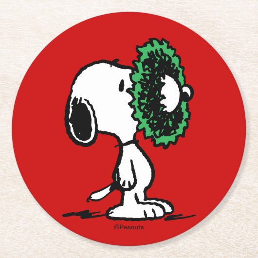 pinda's | Snoopy voor de Feestdagen Ronde Kartonnen Onderzetter (Voorkant)