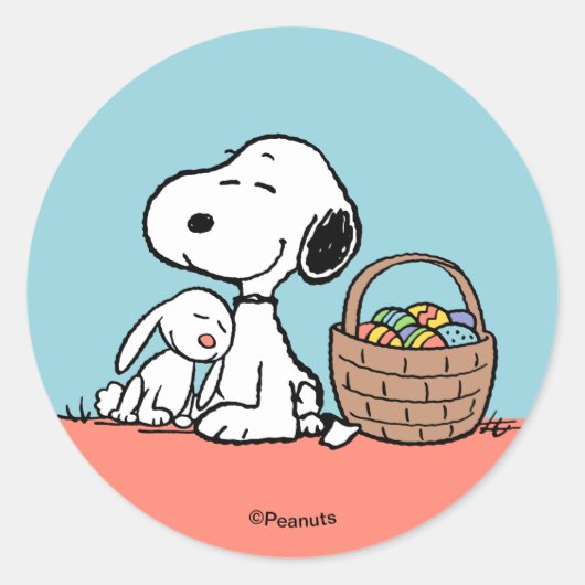 Pinda's | Snoopy Vrolijk Pasen Ronde Sticker (Voorkant)