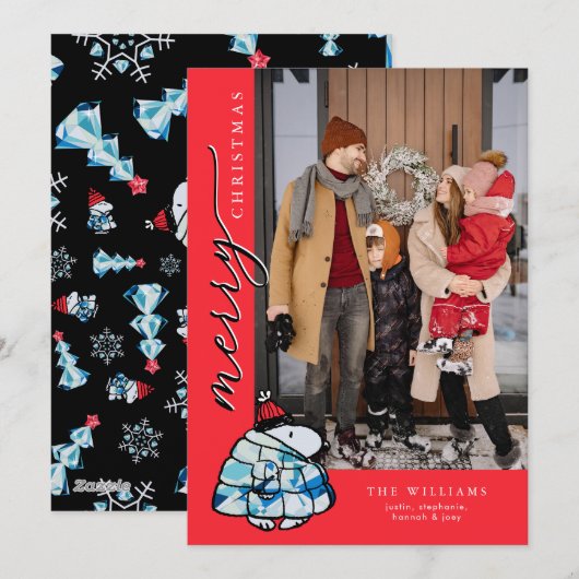 Pinda's Snoopy Winter Puffer Jack Feestdagenkaart (Voorkant / Achterkant)