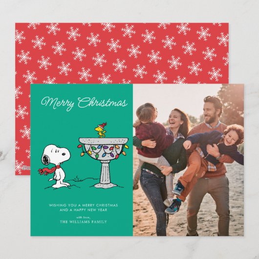 Pinda's | Snoopy & Woodstock Bevroren Vogeldrinkba Feestdagenkaart (Voorkant / Achterkant)