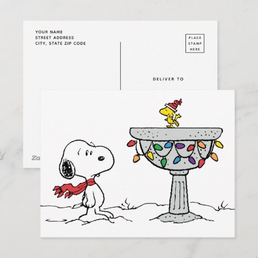 Pinda's | Snoopy & Woodstock Bevroren Vogeldrinkba Feestdagenkaart (Voorkant / Achterkant)
