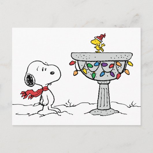 Pinda's | Snoopy & Woodstock Bevroren Vogeldrinkba Feestdagenkaart (Voorkant)