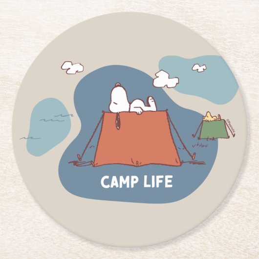 pinda's | Snoopy & Woodstock Camp Life Ronde Kartonnen Onderzetter (Voorkant)