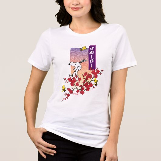 pinda's | Snoopy & Woodstock Cherry Blossom Branch Tri-Blend Shirt (Voorkant)
