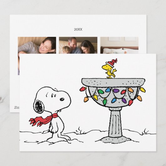 pinda's | Snoopy & Woodstock Frozen Birdbath Feestdagenkaart (Voorkant / Achterkant)