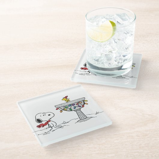 pinda's | Snoopy & Woodstock Frozen Birdbath Glazen Onderzetter (Schuin)