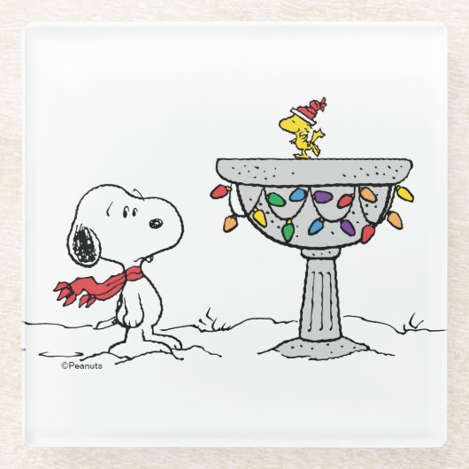 pinda's | Snoopy & Woodstock Frozen Birdbath Glazen Onderzetter (Voorkant)