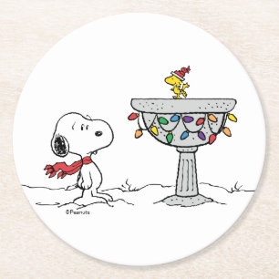 pinda's   Snoopy & Woodstock Frozen Birdbath Ronde Kartonnen Onderzetter