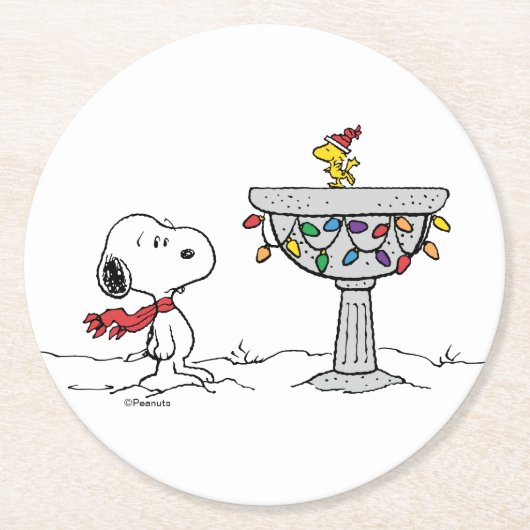 pinda's | Snoopy & Woodstock Frozen Birdbath Ronde Kartonnen Onderzetter (Voorkant)