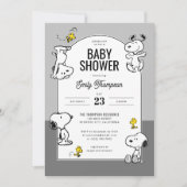 pinda's | Snoopy & Woodstock Grijs Baby shower Kaart (Voorkant)
