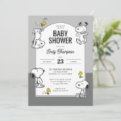 pinda's | Snoopy & Woodstock Grijs Baby shower Kaart (Staand voorkant)