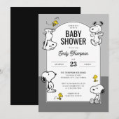 pinda's | Snoopy & Woodstock Grijs Baby shower Kaart (Voorkant / Achterkant)