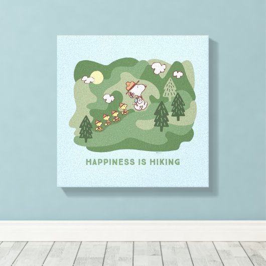 pinda's | Snoopy & Woodstock Happiness Hiking Canvas Afdruk (Insitu (Houten vloer))