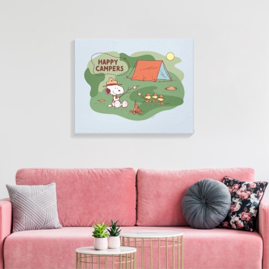 pinda's | Snoopy & Woodstock Happy Campers 2 Canvas Afdruk (Insitu (Woonkamer))