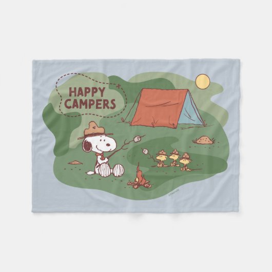 pinda's | Snoopy & Woodstock Happy Campers Fleece Deken (Voorkant (Horizontaal))