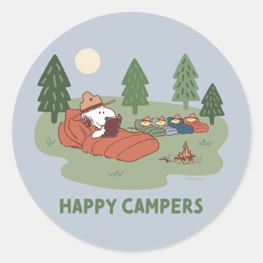pinda's | Snoopy & Woodstock Happy Campers Ronde Sticker (Voorkant)
