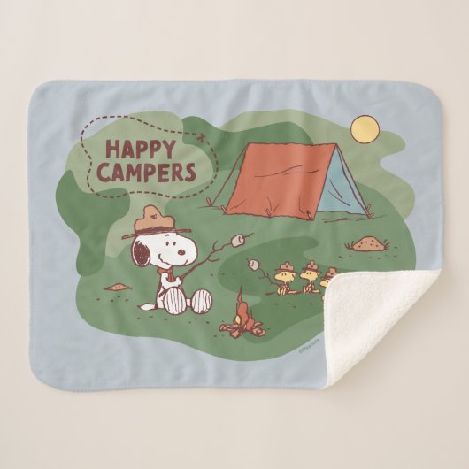 pinda's | Snoopy & Woodstock Happy Campers Sherpa Deken (Voorkant (horizontaal))