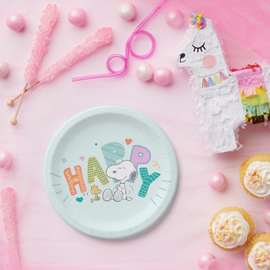 pinda's | Snoopy & Woodstock Happy Papieren Bordje (Feest)