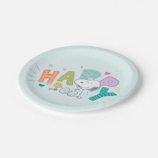 pinda's | Snoopy & Woodstock Happy Papieren Bordje (Gekanteld)