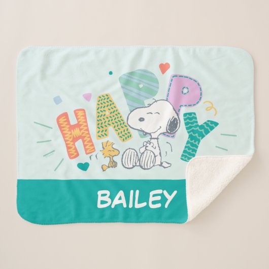 pinda's | Snoopy & Woodstock Happy Sherpa Deken (Voorkant (horizontaal))