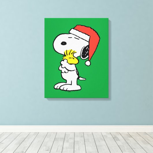 pinda's | Snoopy & Woodstock Holiday Hugs Canvas Afdruk (Insitu (Houten vloer))