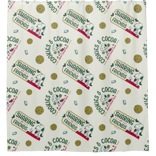 pinda's | Snoopy & Woodstock Hot Cocoa Pattern Douchegordijn (Voorkant)
