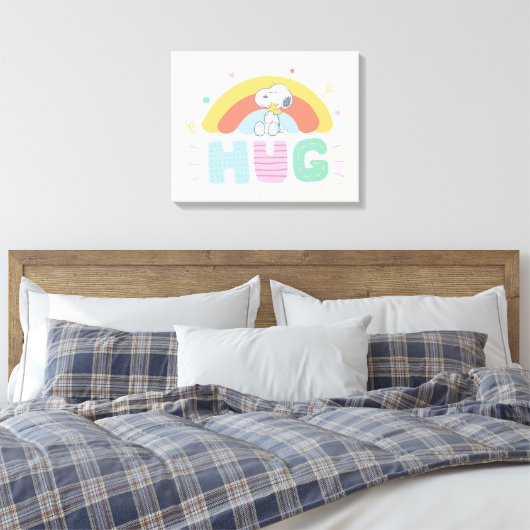 pinda's | Snoopy & Woodstock Hug Canvas Afdruk (Insitu (Slaapkamer))