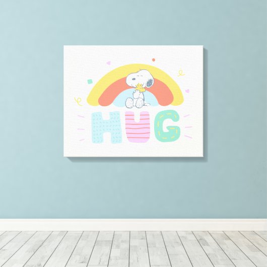 pinda's | Snoopy & Woodstock Hug Canvas Afdruk (Insitu (Houten vloer))