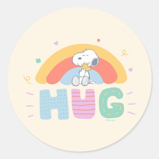 pinda's | Snoopy & Woodstock Hug Ronde Sticker (Voorkant)