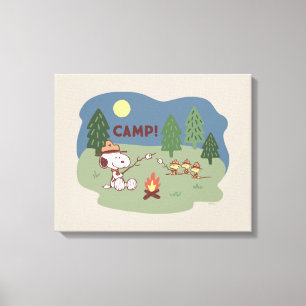 pinda's   Snoopy & Woodstock in de Campfire Canvas Afdruk