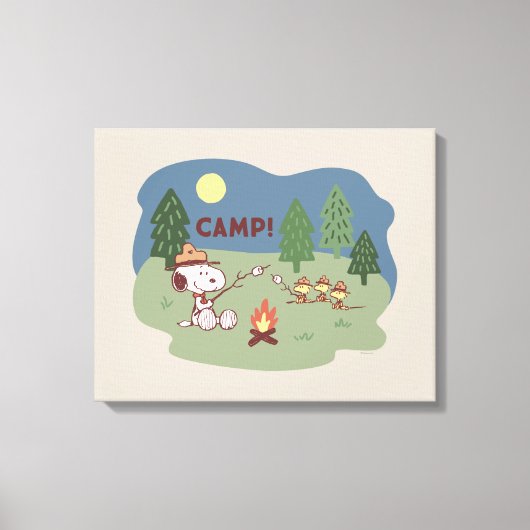 pinda's | Snoopy & Woodstock in de Campfire Canvas Afdruk (Voorkant)