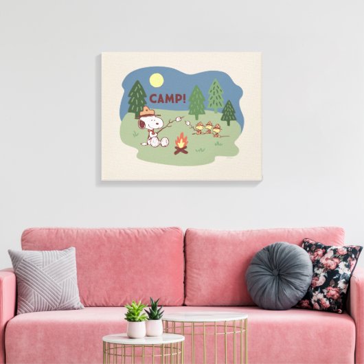 pinda's | Snoopy & Woodstock in de Campfire Canvas Afdruk (Insitu (Woonkamer))