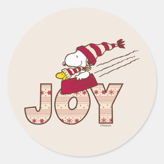 pinda's | Snoopy & Woodstock Joy Sled Ride Ronde Sticker (Voorkant)