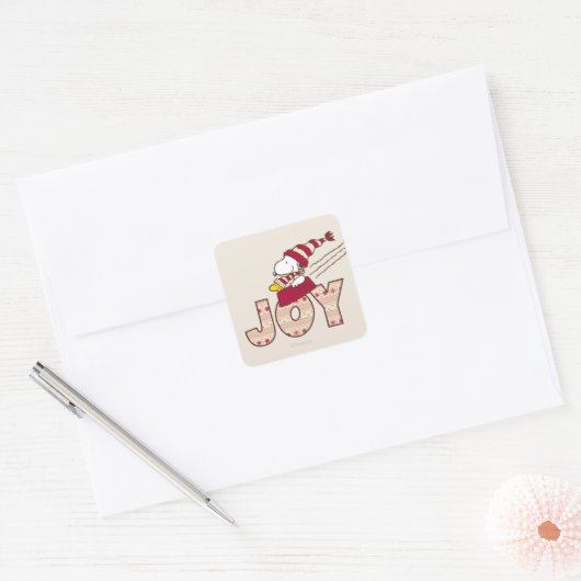 pinda's | Snoopy & Woodstock Joy Sled Ride Vierkante Sticker (Envelop)