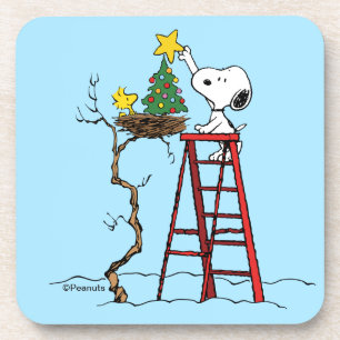 pinda's   Snoopy & Woodstock - kerstboom Bier Onderzetter
