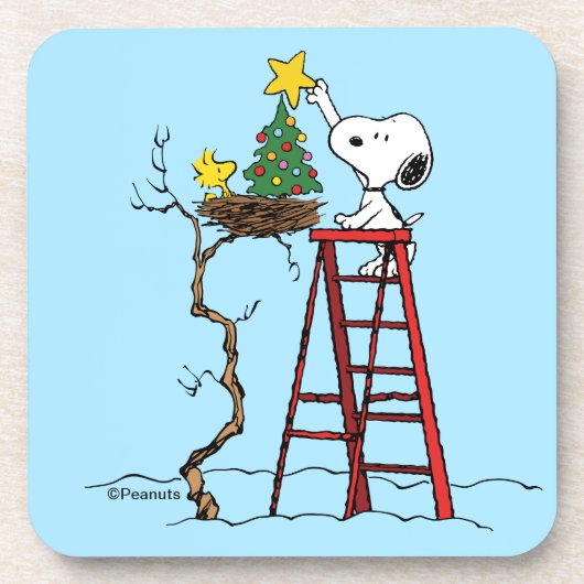 pinda's | Snoopy & Woodstock - kerstboom Bier Onderzetter (Voorkant)