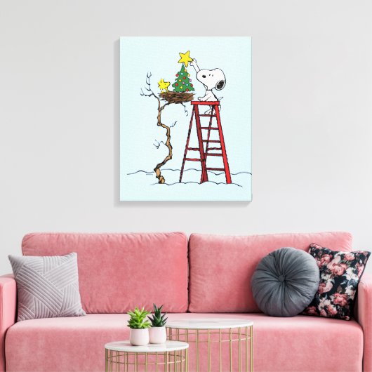 pinda's | Snoopy & Woodstock - kerstboom Canvas Afdruk (Insitu (Woonkamer))