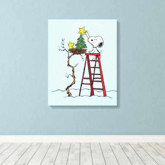 pinda's | Snoopy & Woodstock - kerstboom Canvas Afdruk (Insitu (Houten vloer))