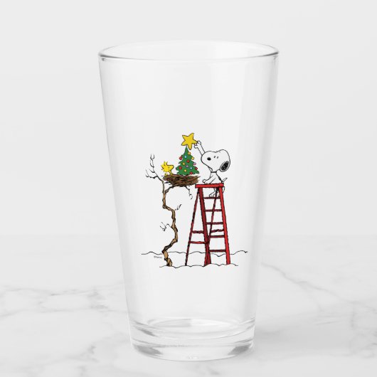 pinda's | Snoopy & Woodstock - kerstboom Glas (Voorkant)